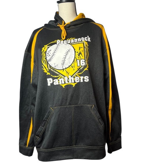 Badger Sport Hoodie Pequannock Panthers #15 Baker Baseball Pullover Gray/Yellow - Picture 1 of 7